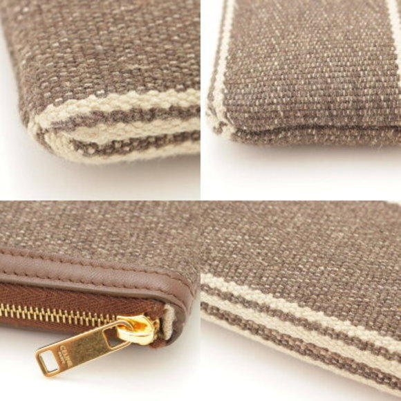 Celine Large Pouch Canvas Logo Clutch Bag Greige - Picture 8 of 9